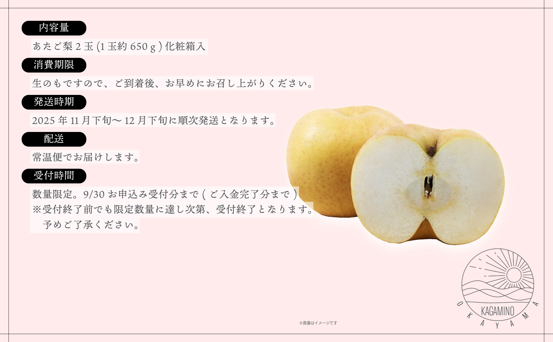 あたご梨2玉（1玉約650ｇ）化粧箱入