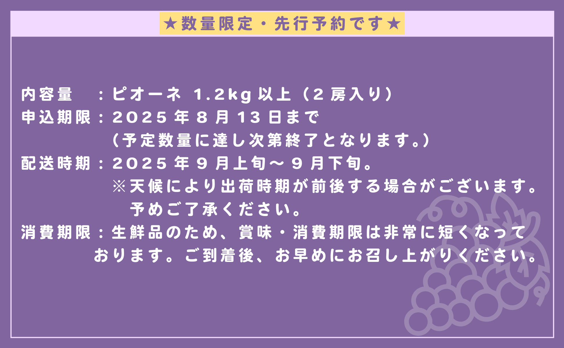 【2025年先行予約】［あさひ園］の朝採れピオーネ 1.2kg以上（2房入り）