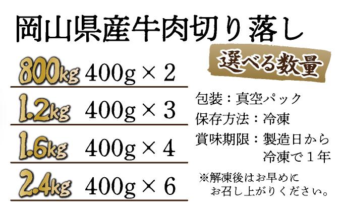 岡山県産牛肉切り落し 約1.6kg (約400g×4パック)