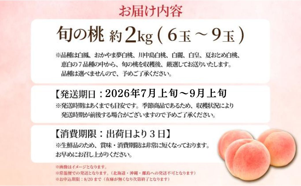 【2026年先行予約】［拝郷果樹園］岡山県産 厳選旬の桃 約2kg（6玉～9玉）