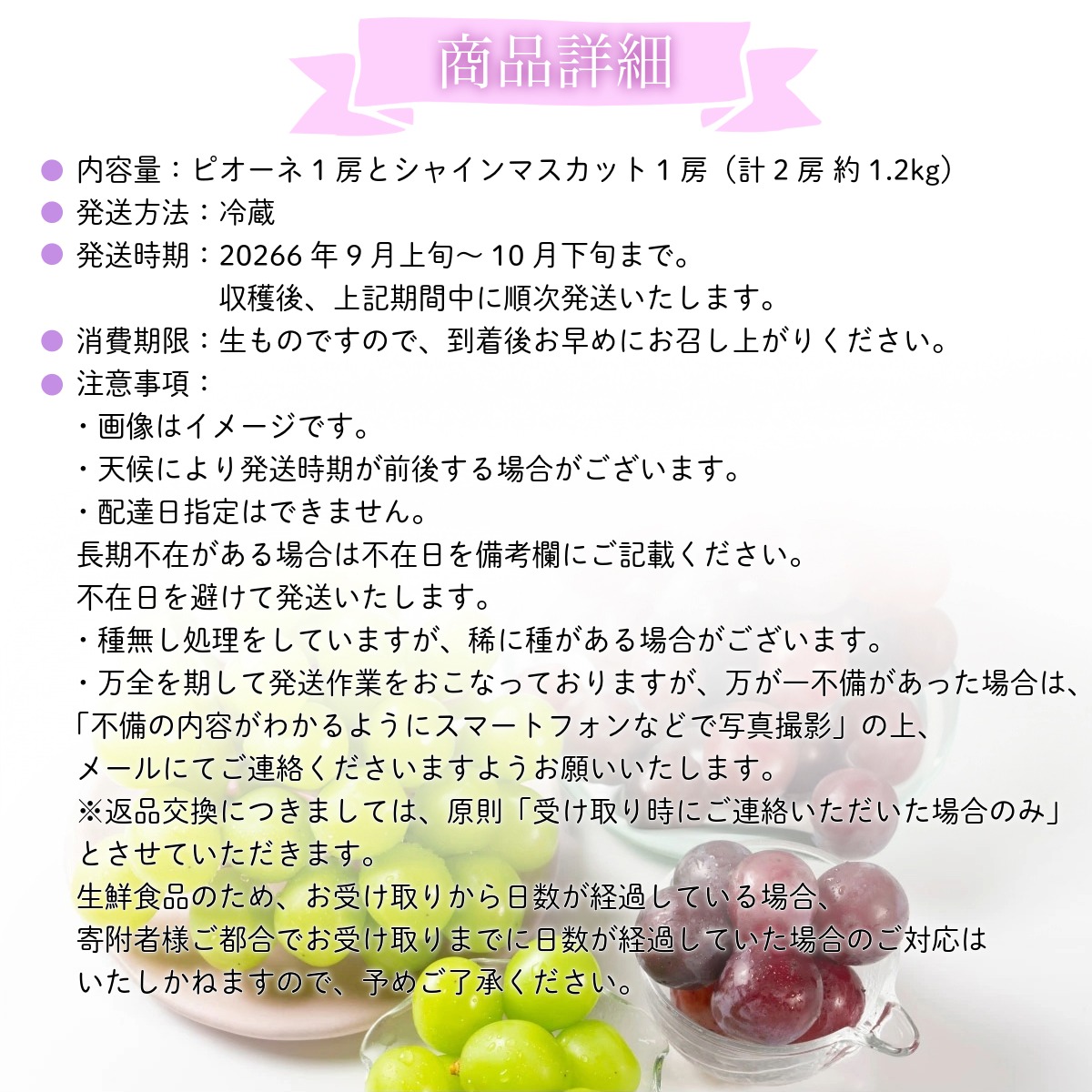 【2026年先行予約】［大原観光果樹園］ピオーネ1房とシャインマスカット1房（計2房 約1.2kg）